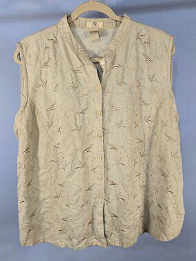 NWB Casuals Embroidered Sleeveless Button Up Mandarin Collar Size 1X (QQ-16)